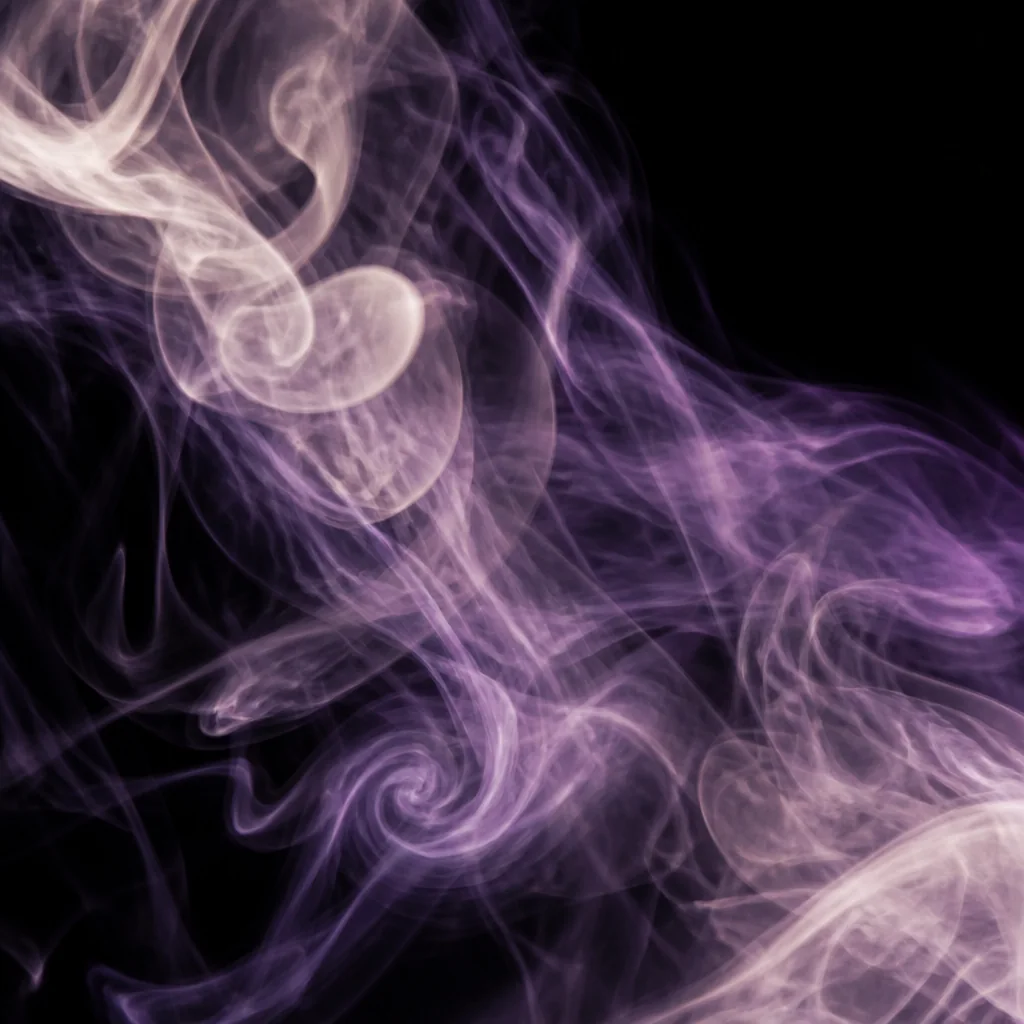 Humo violeta y marfil abstracto sobre fondo casi negro